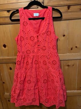 Time and Tru Coral Eyelet Tiered Sundress